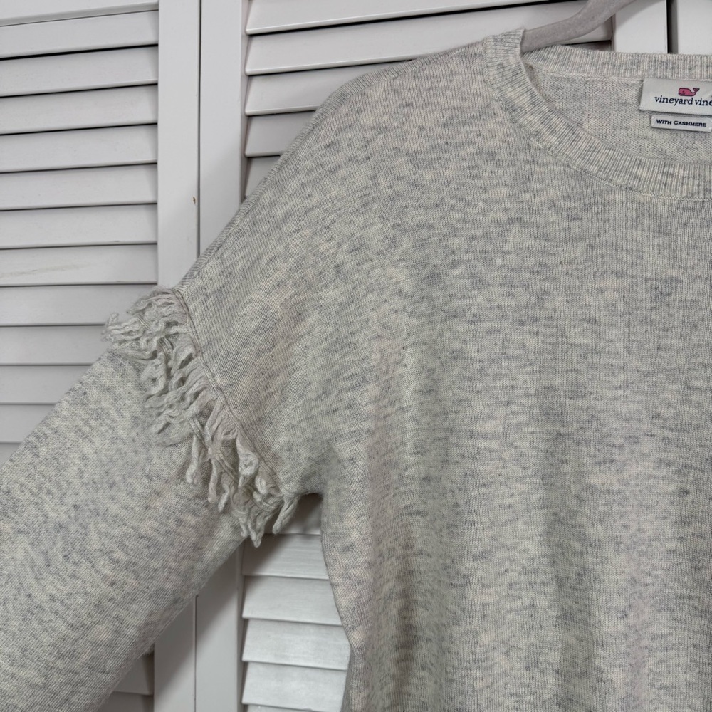 Vineyard Vines Cashmere Merino Wool Drop Shoulder Fringe Sweater Gray Medium - Picture 5 of 9